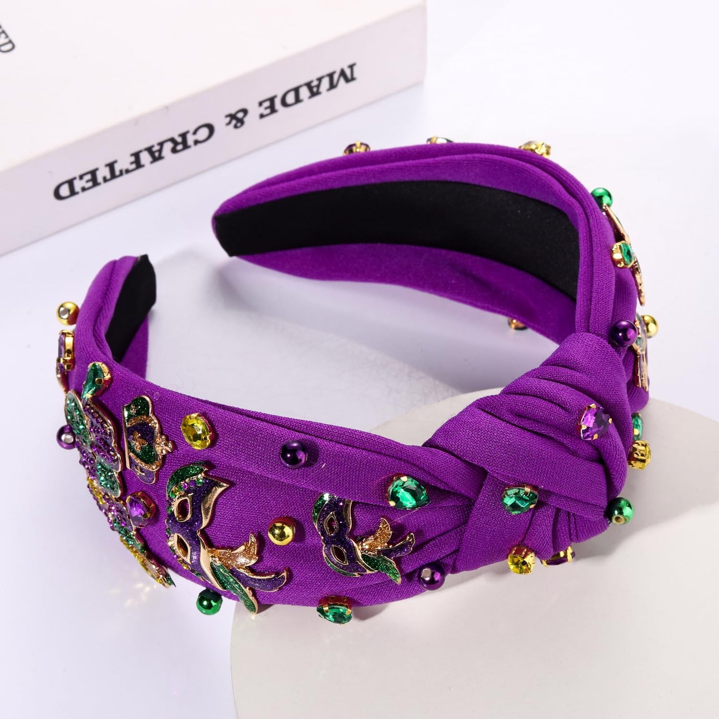 Mardi Gras Headband Accessories for Women Beaded NOLA Fleur De Lis Crown Mask Headband Jeweled Crystal Knotted Headband Fat Tuesday Carnival Parade Mardi Gras Hair Accessories Outfits (Mardi Gras 3)