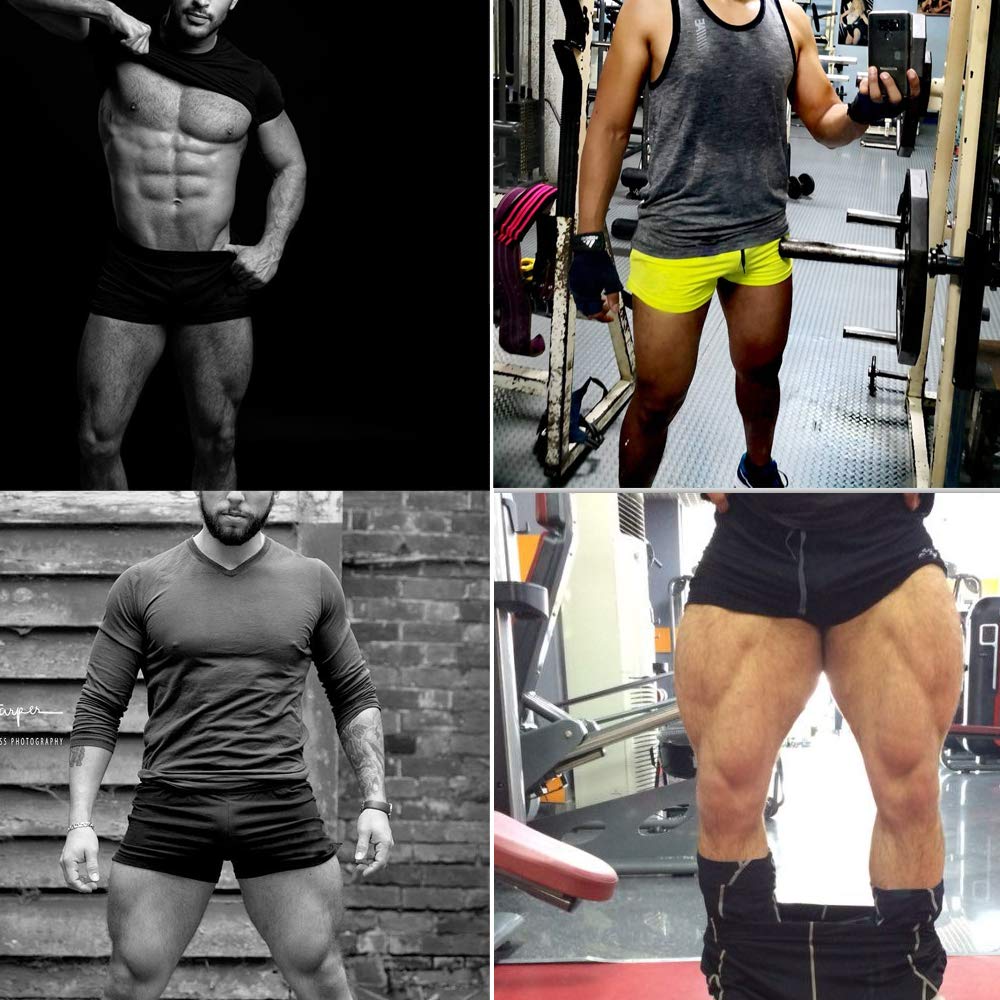palglg Mens Bodybuilding Shorts 3 Inch Inseam Drawstring Closure Cotton PLN Black+Blue+Grey+Yellow L