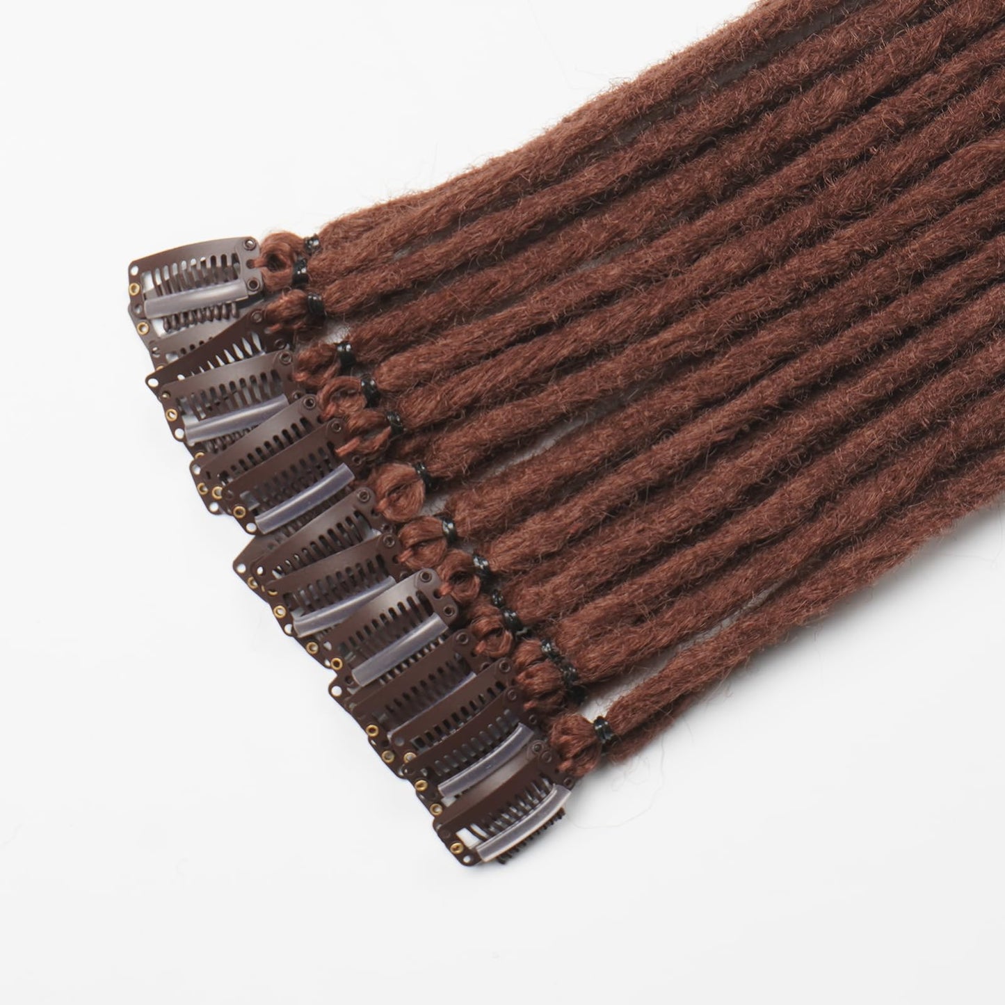 Kyriena 24 Inch Dreadlock Extensions Clip In, 6PCS Thin 0.6cm Width Medium Auburn Synthetic Clip In Dreads Hair Extensions Reggae Style Single Ended Dreadlock for Woman
