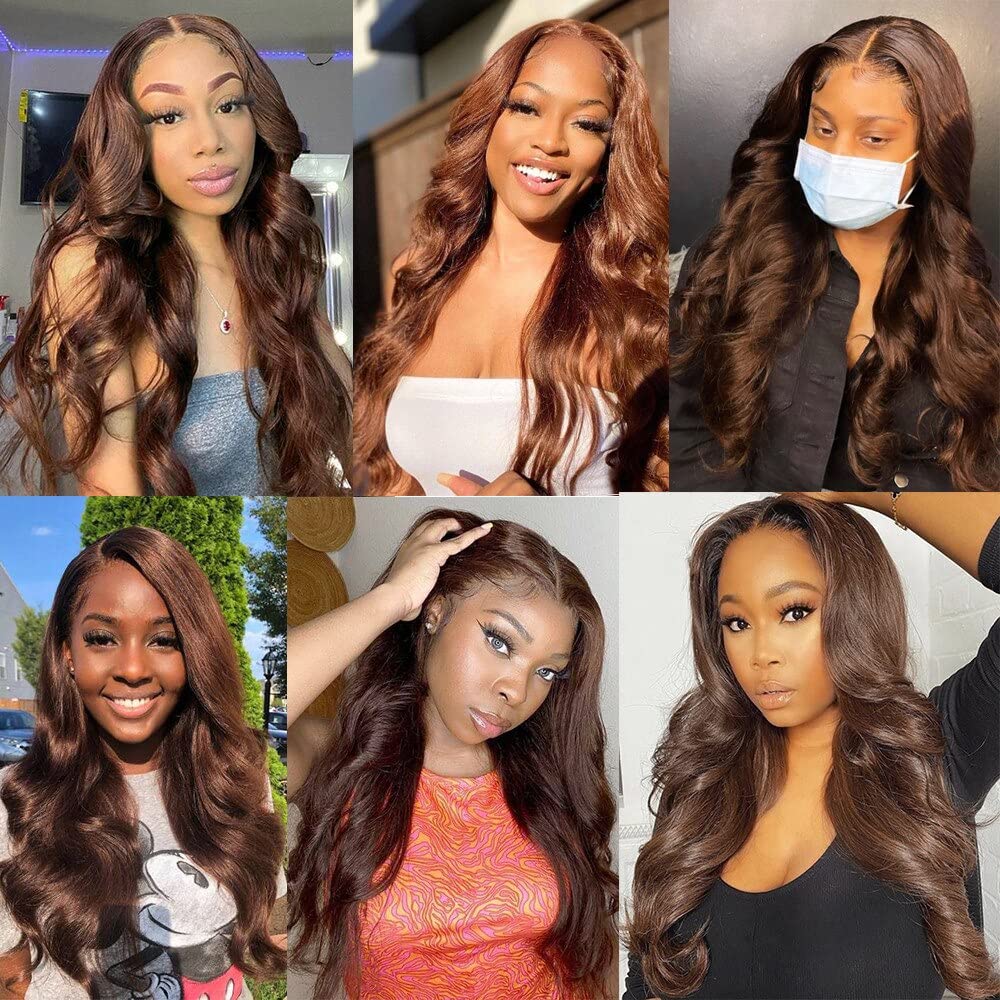 Dark Brown Body Wave Bundles #4 Human Hair Bundles Light Brown Body Wave Hair Double Weft Brazilian Remy Hair Extensions Wet and Wavy Bundles Silky Soft for Black Women(22 24 26 Inch 3 Bundles)