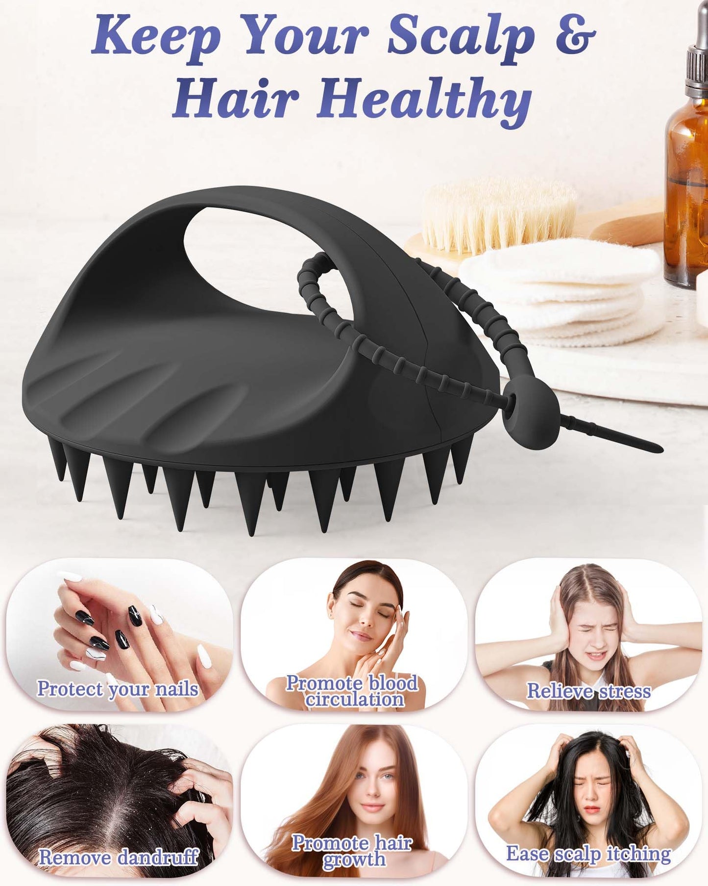 Manmihealth Silicone Hair Scalp Massager & Soft Bath Glove Set 2 PCS, Extra-large Shampoo Scalp Brush with Body & Face Scrubber for All Hair Skin Types with a Free Silicone Strap&Hook Style 2(Black*2)