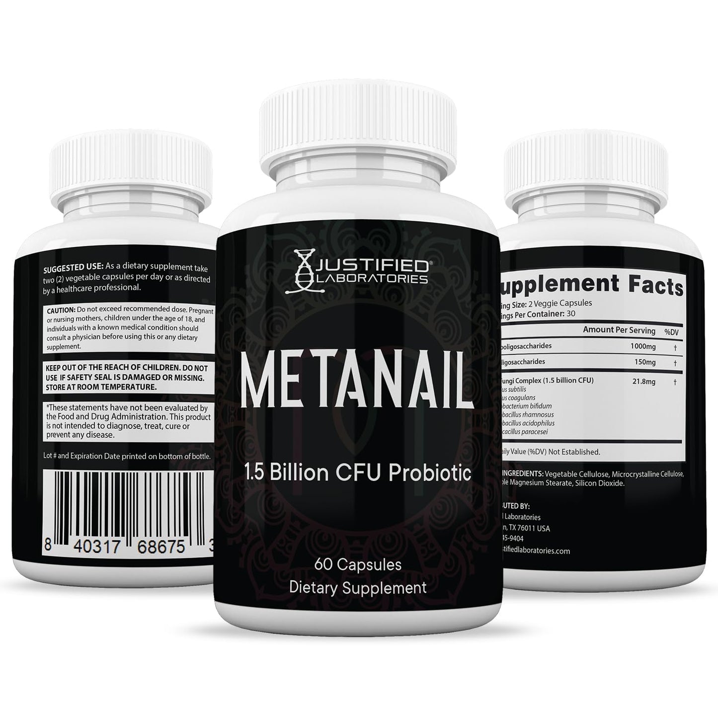 Justified Laboratories (5 Pack) Metanail 1.5 Billion CFU Probiotic Nail Support 300 Capsules