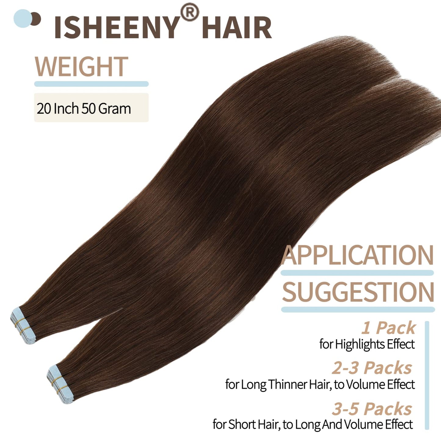 Isheeny Tape in Hair Extensions Human Hair 100% Real Remy Human Hair Extensions Seamless Straight Hair extensions Real Human Hair Tape in Extensions Darkest Brown 20Inch 40Pieces 100g/Set #2