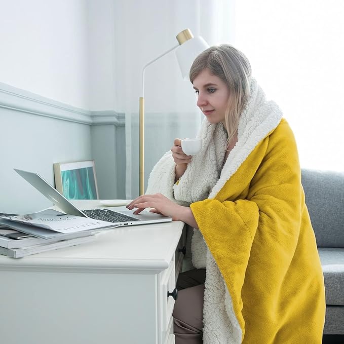 IR Imperial Rooms Sherpa Fleece Throw Blanket for Couch - Soft and Fuzzy Blanket for Winter - Reversible Thick and Warm Fluffy Throw Blankets for Bed, Sofa, Camping and Travel, Yellow, 50x60 Inches