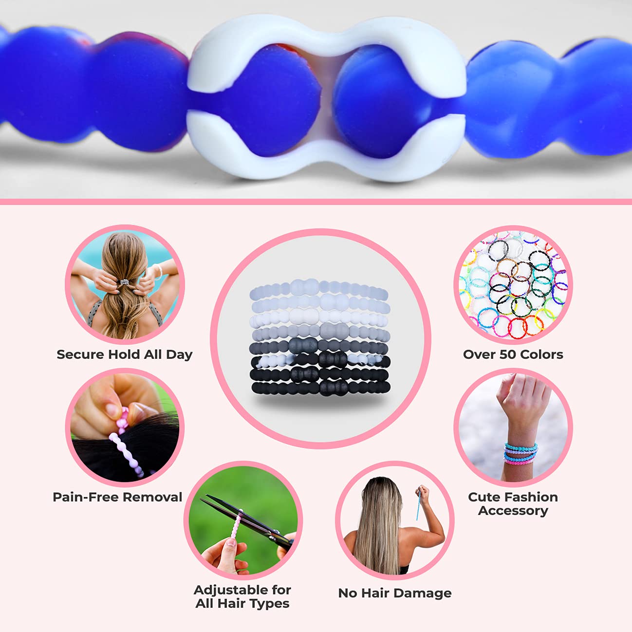PRO Hair Tie - Easy-Release Clasp - Secure Hold - No Damage - Great for ANY Active Lifestyle (Rose Gold Pack of 8)