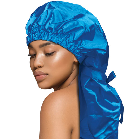 DONNA Shower & Conditioning Silky Satin Cap Waterproof Bath Caps Plastic Reusable Shower Caps Elastic Band Bath Hair Hat Stocking Stuffers for Women Braid, 1PC COBALT COLOR