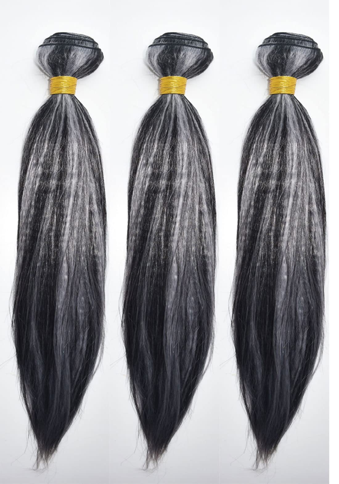 Hihglight Human Hair Bundle Brown and Grey Grade 8A Brazilian Remy Hair 3 Bundle With Dark Roots Unprocessed Virgin Hair Straight Brown Hair Bundles 28 28 28 Inch