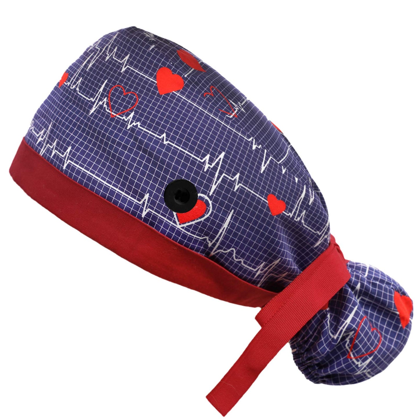 Hotme Working Cap with Buttons and Sweatband Adjustable Ribbon Tie Ponytail Hats for Women,Long Hair Head Covers Hair Caps