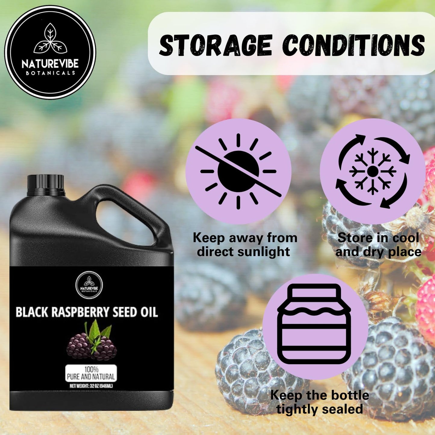 Naturevibe Botanicals Black Raspberry Oil 32 Ounces | 100% Pure and Natural | Great for Skin Care and Hair Care
