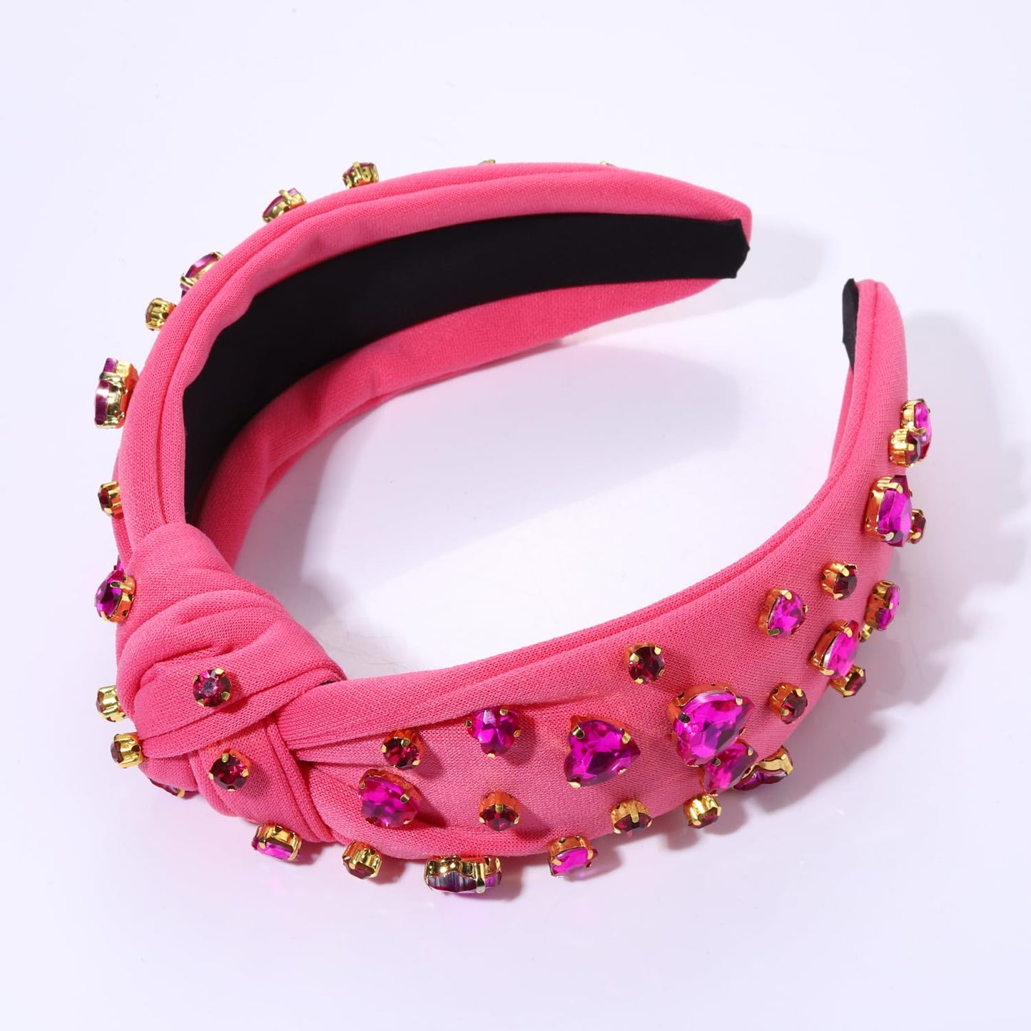 Valentine’s Day Heart Headbands for Women Valentine’s Day Accessories Jeweled Beaded Heart Knotted Headband Pink Red Rhinestone Wide Top Knot Headband Valentine Party Favors Gifts (Heart Headband 3)