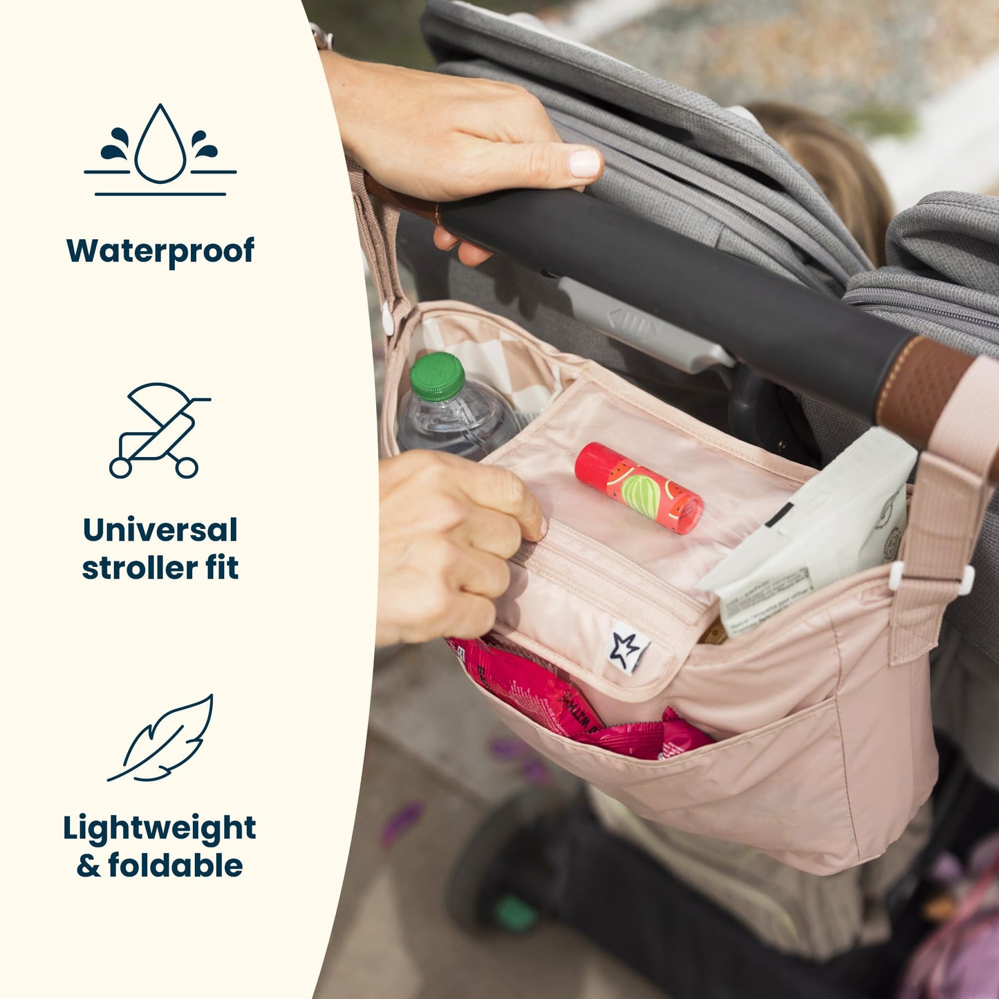 Tiny Twinkle Universal Stroller Organizer with Adjustable Strap - Waterproof Stroller Caddy Fits Baby Jogger, Nuna, Graco, Donna and Bugaboo Strollers（Black）