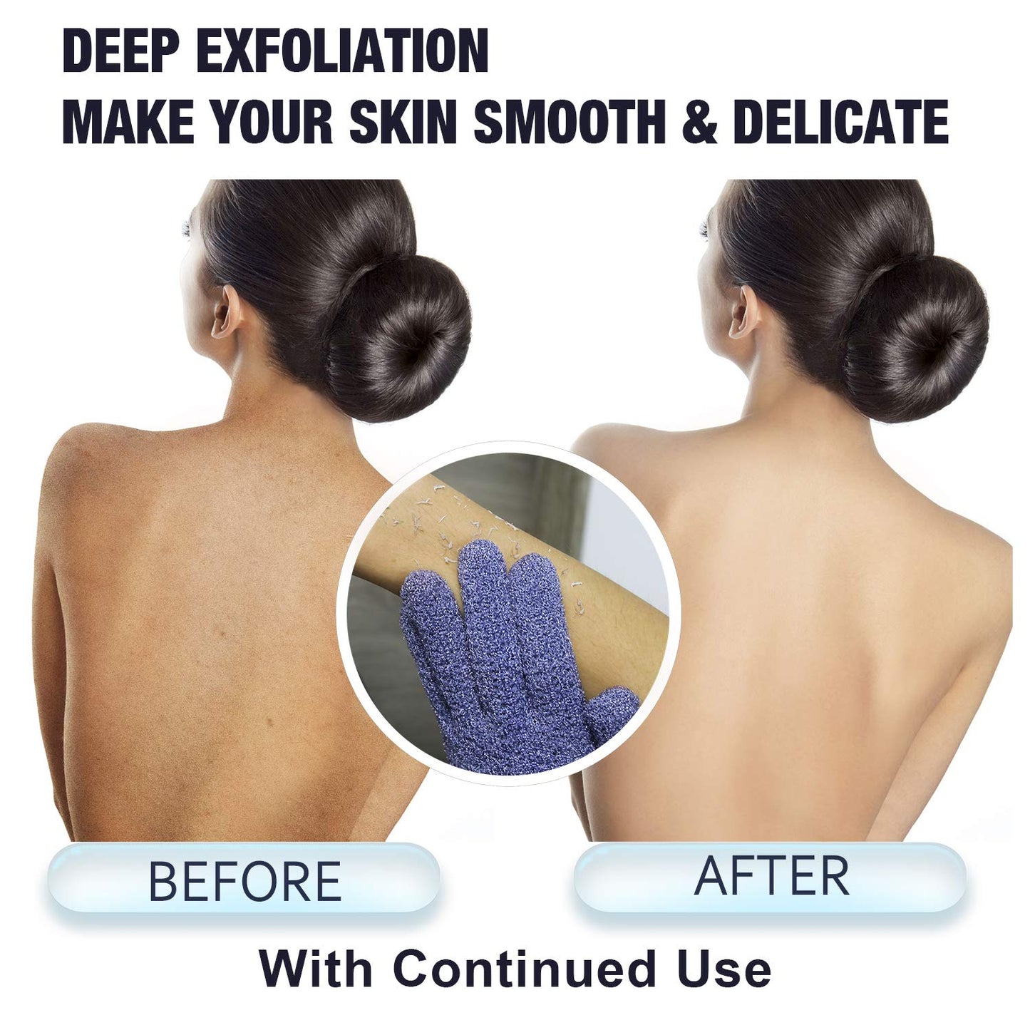 Evridwear Exfoliating Dual Texture Bath Gloves for Shower, Spa, Massage and Body Scrubs, Dead Skin Cell Remover, Gloves with Hanging Loop (2 Pairs Heavy)