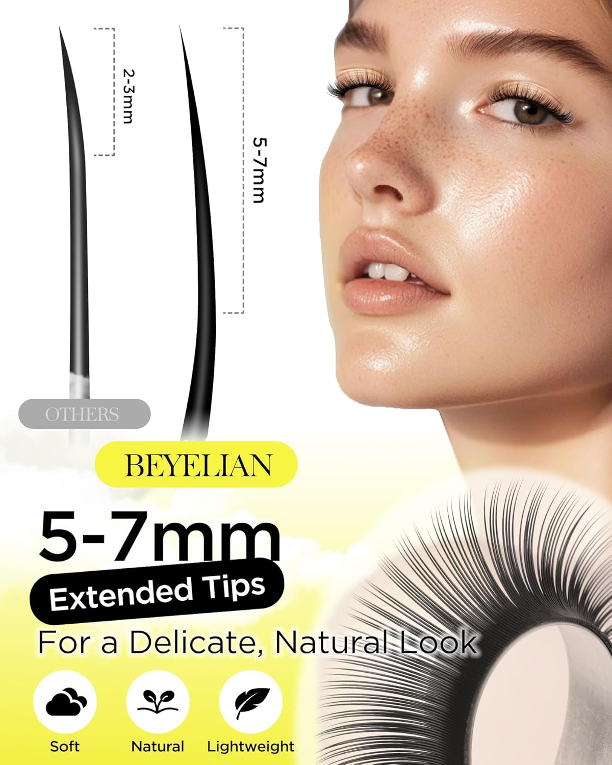 BEYELIAN Eyelash Extension 0.05 D Curl 15mm Tray Easy Fan Lash Extensions Volume Lashes 100°/212°F High Temperature Resistant Classic Professional Use Natural Matte Black (0.05 D 15mm)