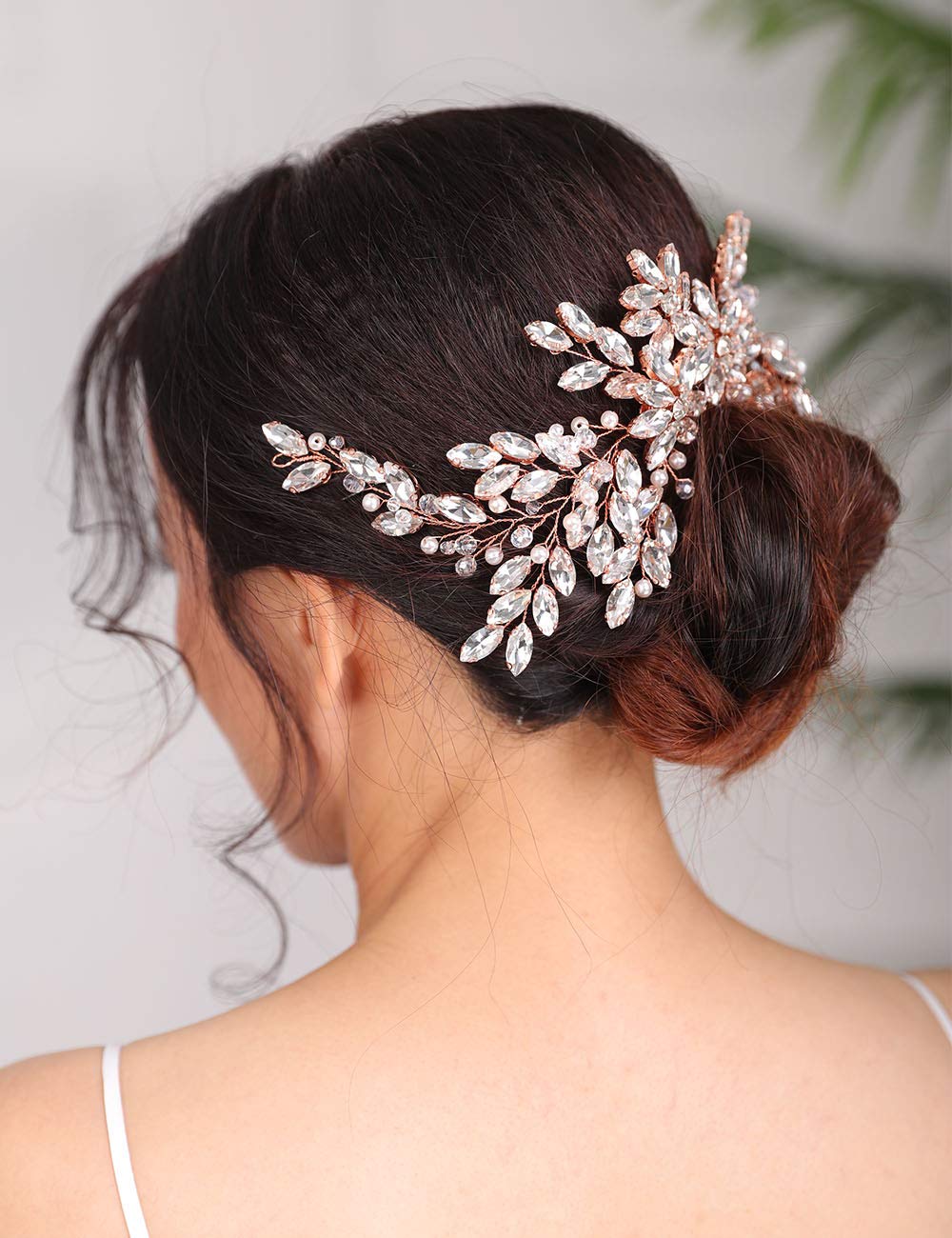 Denifery Rose Gold Bridal Hair Comb Sparkly Rhinestones Wedding Hair Comb Pearl Bridal Headpiece Rose Gold Hair Accessories for Women and Girls (Gold)