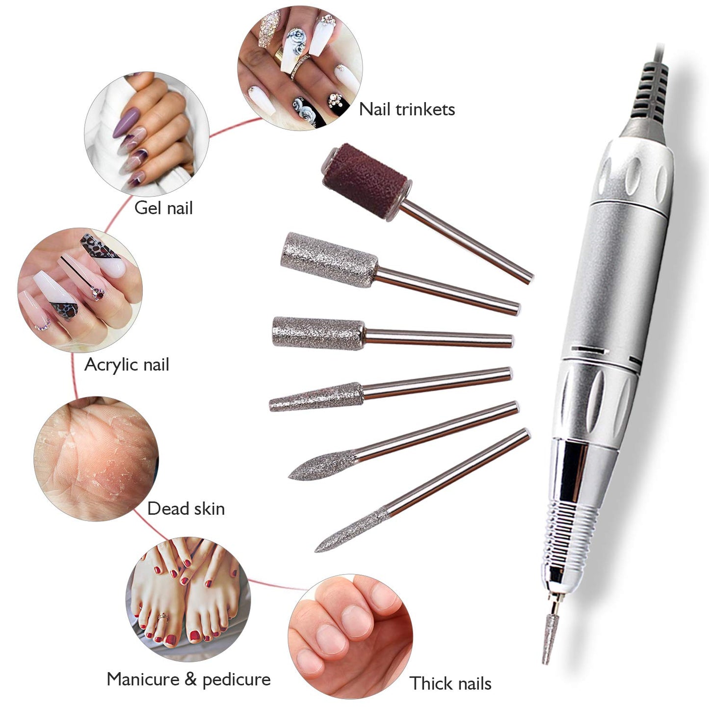 30000RPM Portable Nail Drill Machine with Professional Ceramic Nail Drill Bits