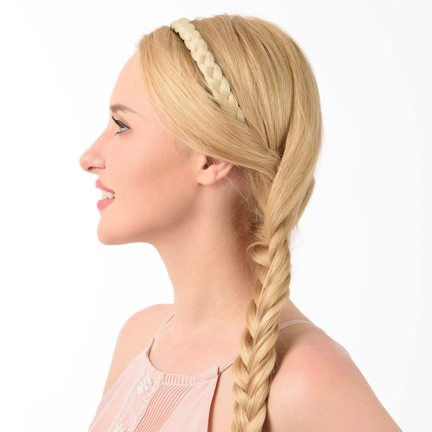 DIGUAN Headband Synthetic Hair Plaited Headband Braid Braided With Teeth Hair Band Accessories for Women Girl Wide 0.6 Inch (Thin-chocolate)