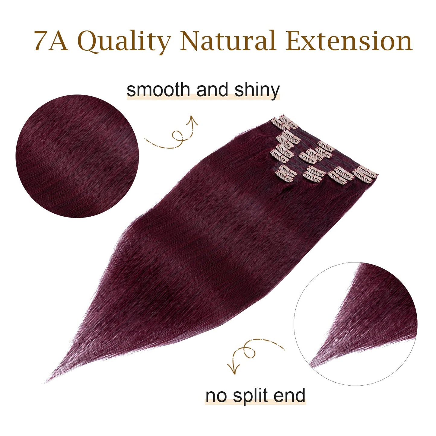 MY-LADY Double Weft 100% Clip in Remy Human Hair Extensions #99J Wine Red 10''-24'' Full Head Thick Long Soft Silky Straight 8pcs 18clips for Women 16 inch 130g
