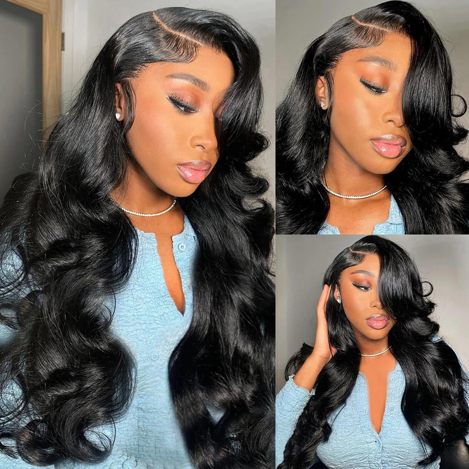 Cecycocy 12A 180% Density Full Lace Frontal 13x6 Natural Black Body Wave Lace Front Virgin Human Hair Wigs Loose Wave 13x6 Transparent Wigs For Black Women Brazilian Pre Plucked With Baby Hair(20inch)
