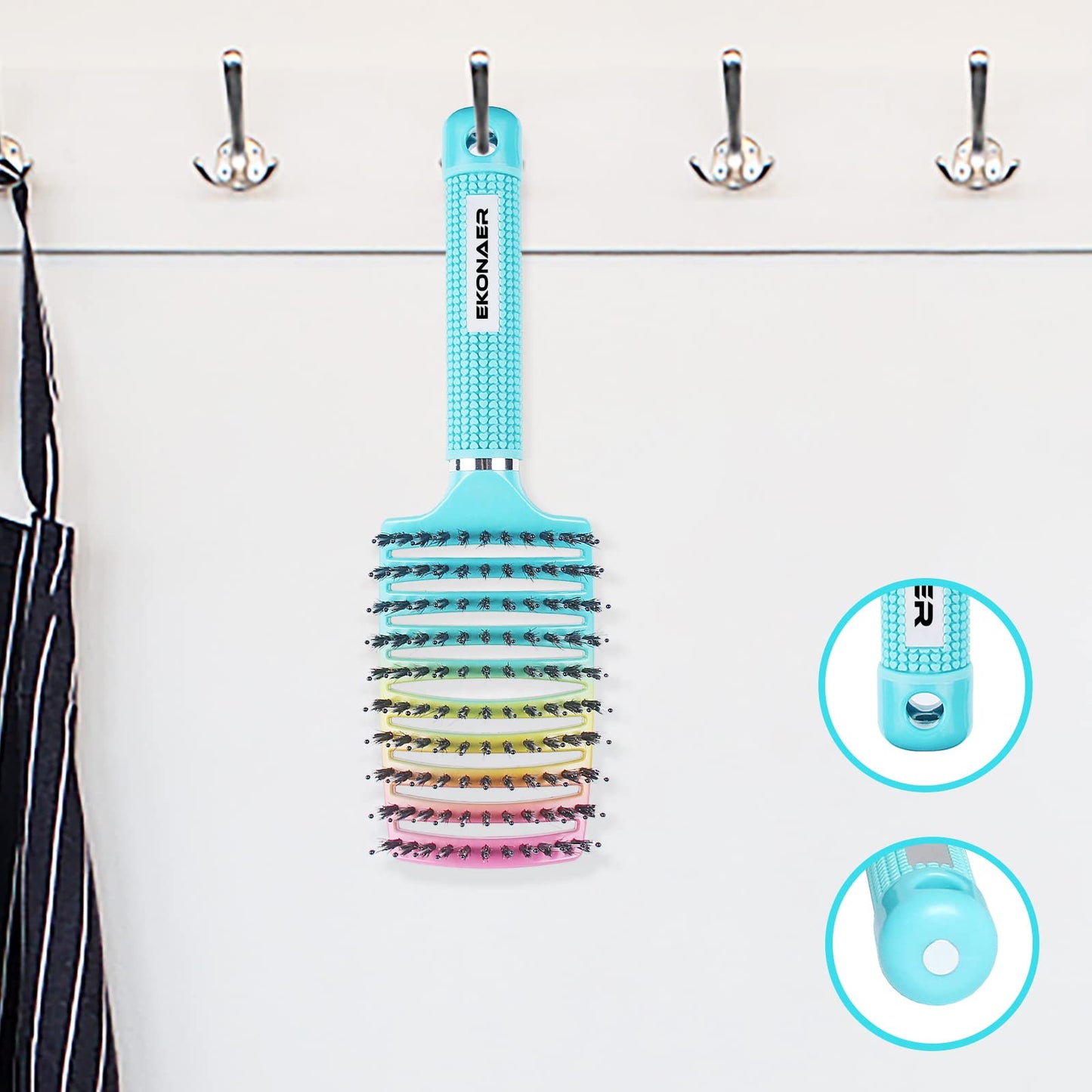 EKONAER Detangling Brush Boar Bristles Hair Brush for Adult & Kids Wet or Dry Hair,Curved and Vented Detangler Brush - Adds Shine and Makes Hair Smooth(Green)