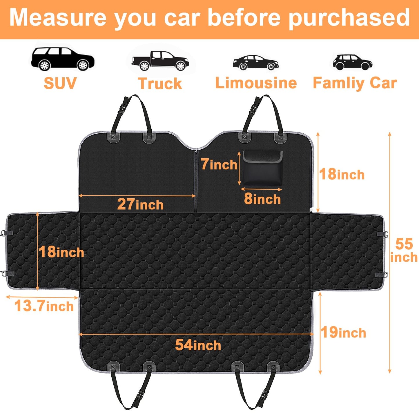Mancro Dog Car Seat Cover for Back Seat, 2025 Upgraded 600D Heavy Duty Waterproof & Scratch-Resistant Dog Hammock for Car, Back Seat Pet Cover for Dogs with Sedan, Trucks and SUVs, Standard, Black