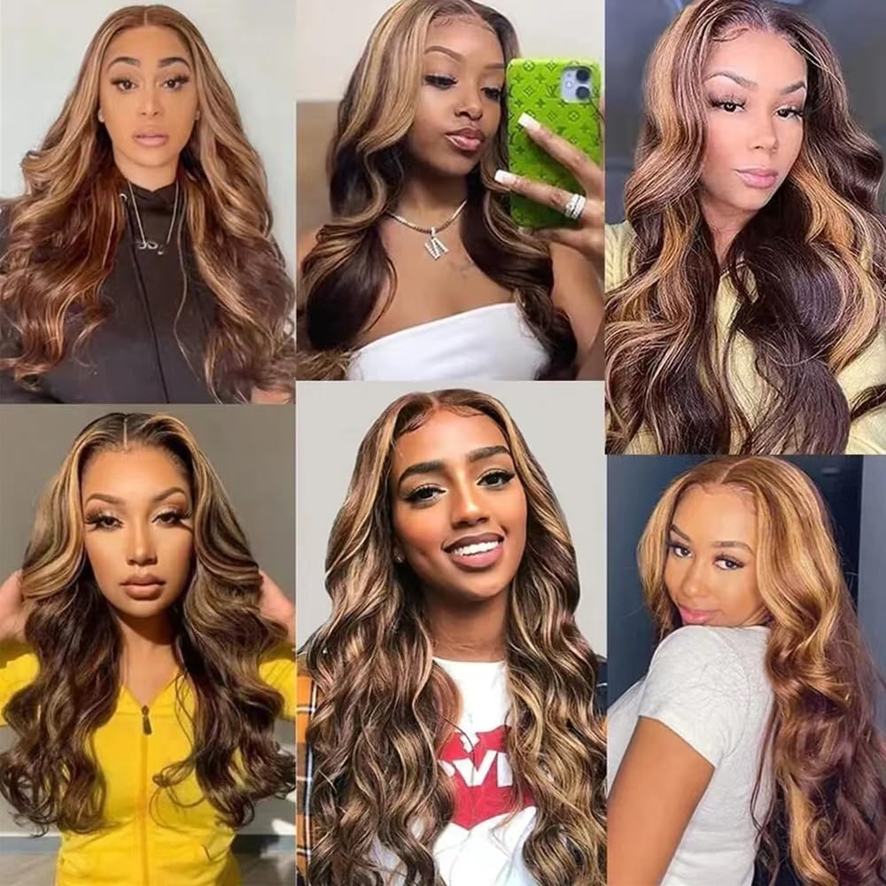 Highlight Wig HD Transparent Lace Front Wigs Human Hair Pre Plucked Wavy Human Hair Wigs 13X4 Lace Front Wig 150% Density Glueless 4/27 Lace Front Human Hair Wigs for Black Women 18 Inch Side Part