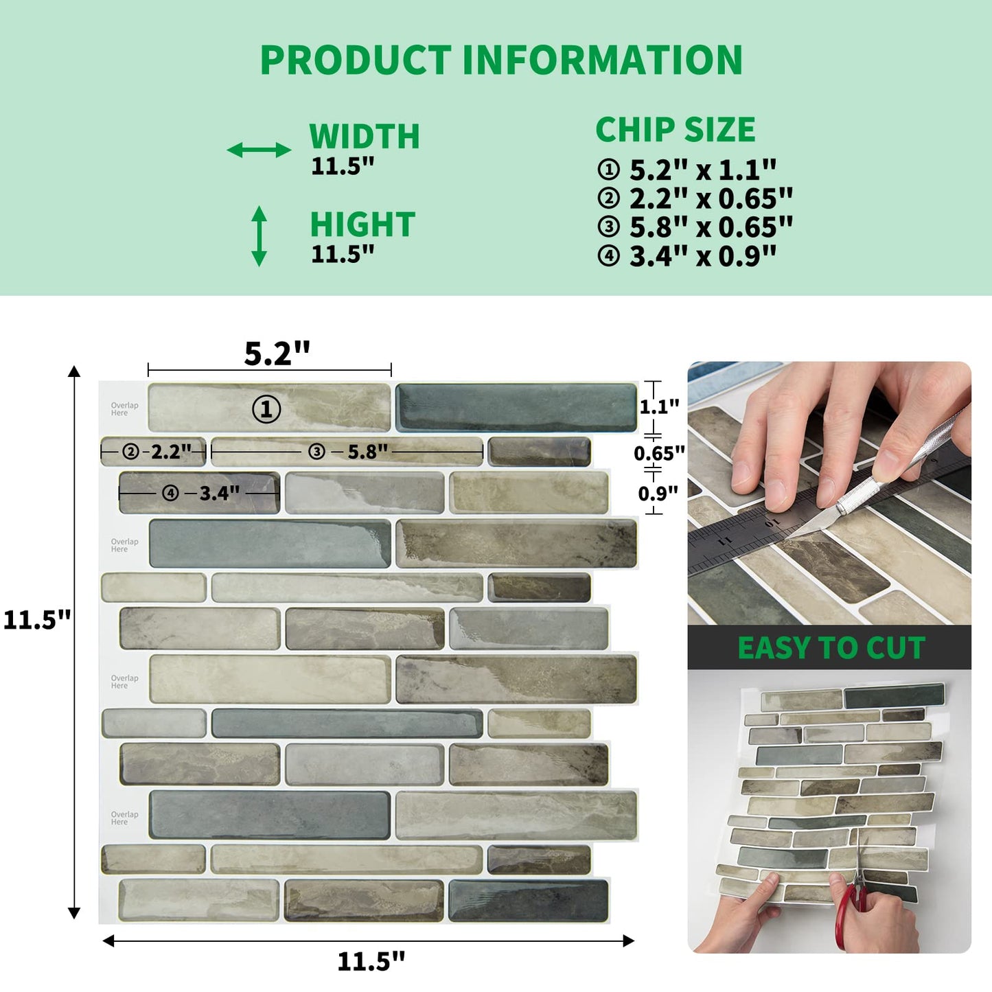 LONGKING Marble Peel and Stick Backsplash for Kitchen, 3D Adhesive Tile Backsplash for Kitchen, Bathroom, Wall Tile, 10 Sheets, 12" x 12"