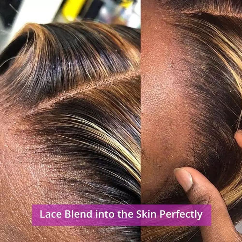 Healthair Ombre Lace Front Wigs Human hair Highlight 4/27 Honey Blonde Lace Front Wig 180% Density Straight Human Hair Wig 13x4 HD Transparent Lace Wigs for Black Women (4/27, 22inch)