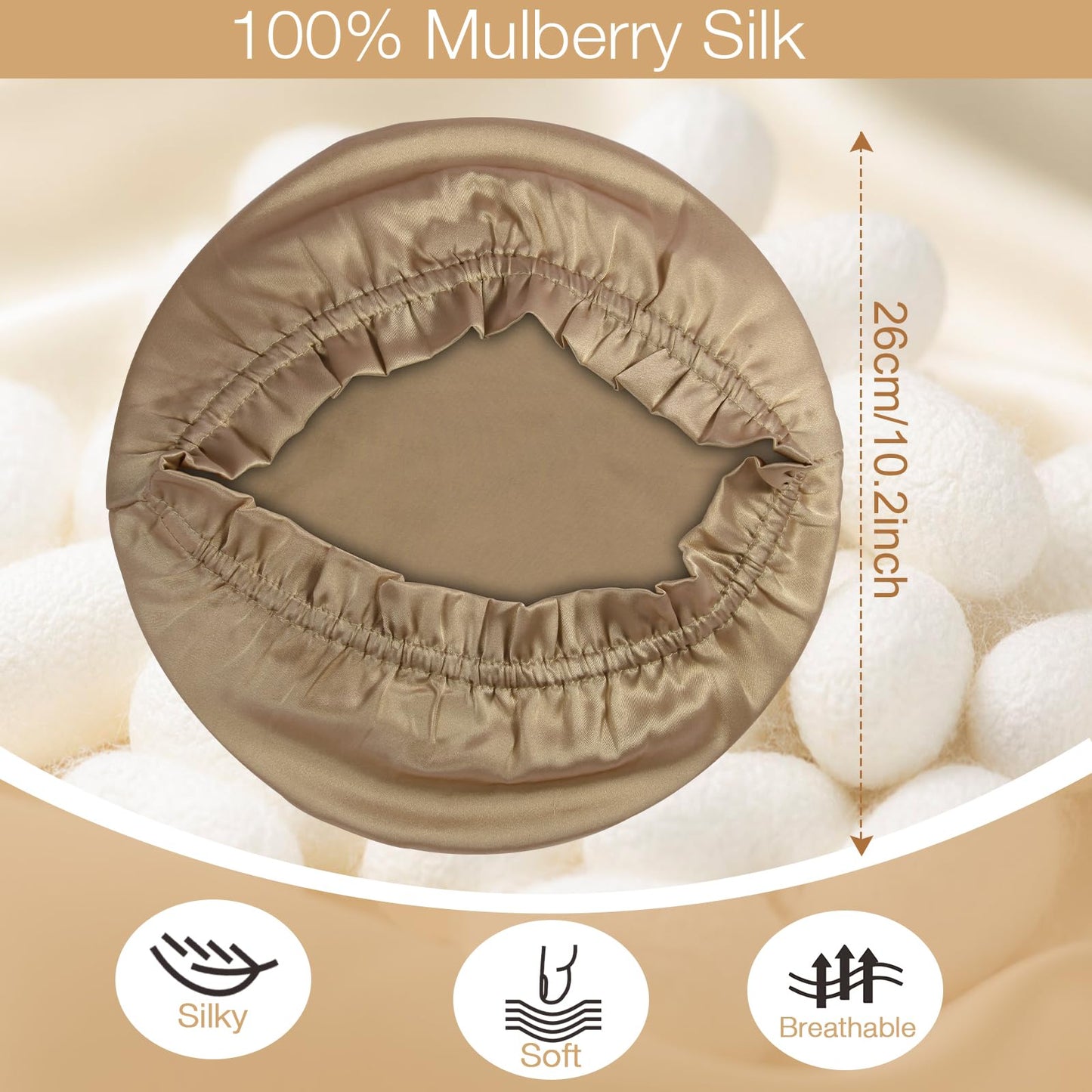 Kyumdle 100% Mulberry 19 Momme 6A Highest Grade Fibers Long Silk Sleep Cap for Women Hair Care,Natural Silk Night Bonnet with Elastic Stay On Head(Lotus)