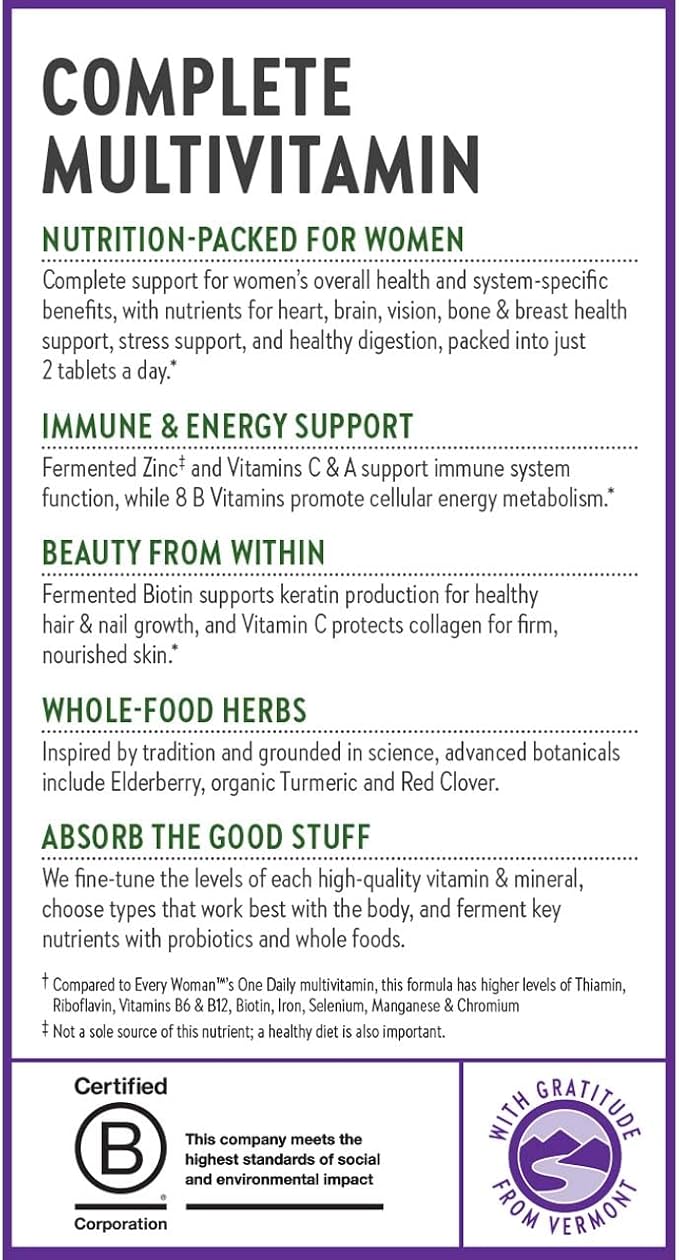 New Chapter Women's Multivitamin Advanced Formula for Stress, Bone, Immune, Beauty & Energy Support, Higher Levels of Whole-Food Fermented Essential Nutrients for Women + Iron + Vitamin D3, 120 Count