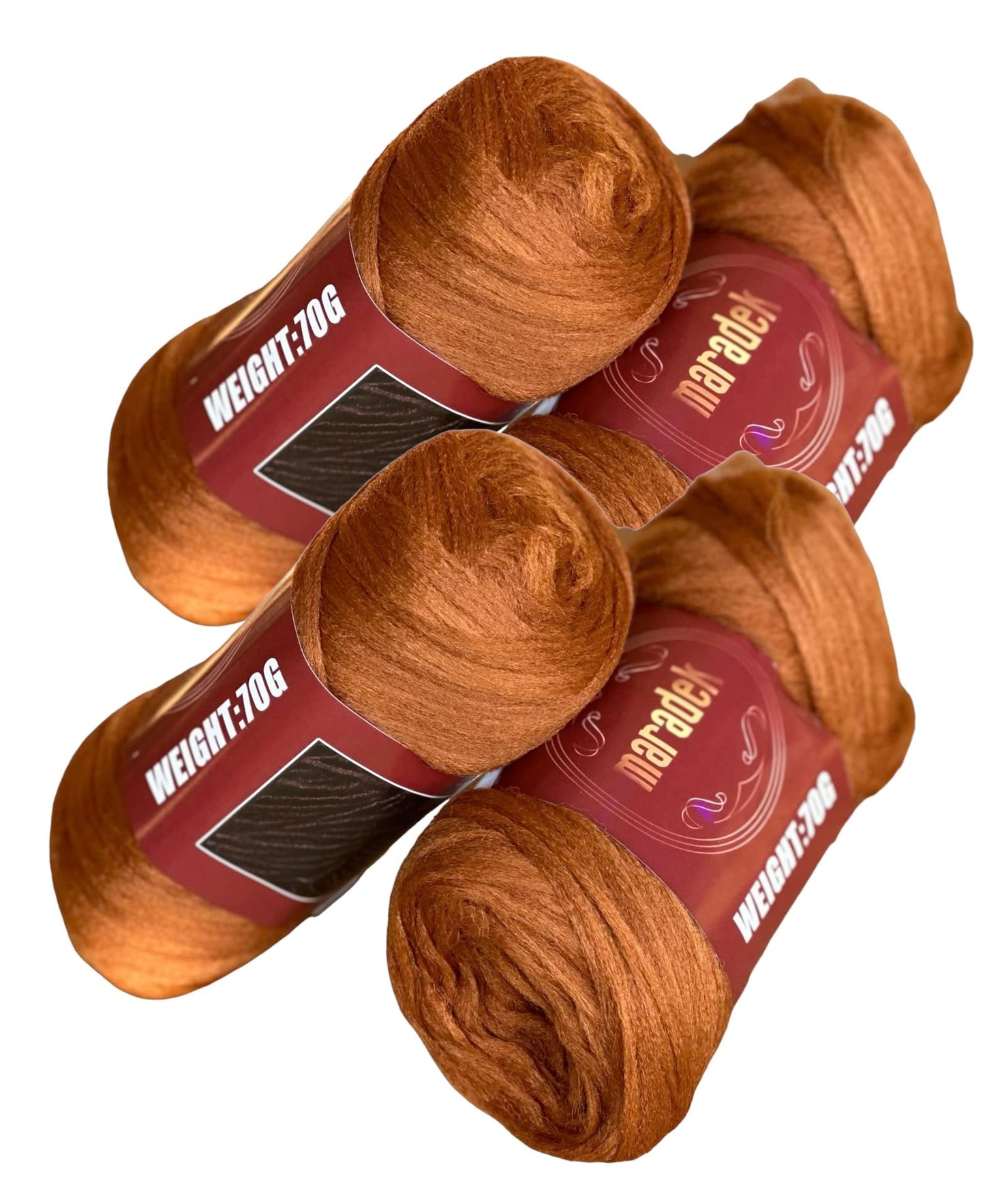 Maradek 100% Acrylic Brazilian Wool Yarn 70g Fiber for Hair Crochet/African Weave/Knitting/Dreadlock Extensions/Twists and More (4 Pack, Ginger)