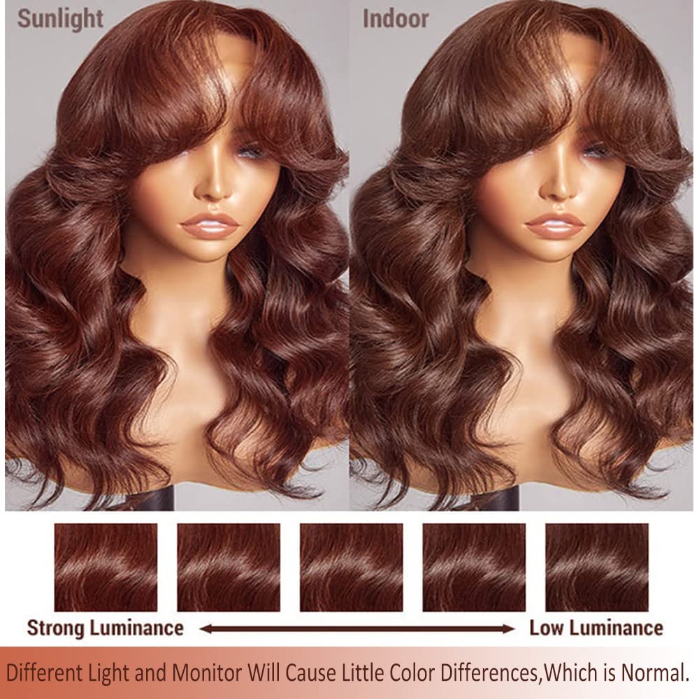 MIMORE 12A Reddish Brown 13x4 Lace Front Body Wave Wig Human Hair for Women 150% Density, Brazilian Wavy Human Hair Wigs Pre Plucked with Baby Hair Auburn Copper Red 33# Color 28inch