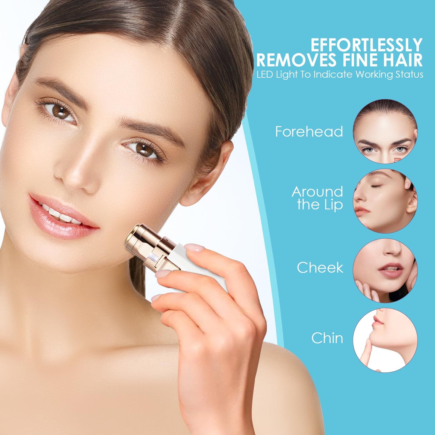 VG VOGCREST Eyebrow Facial Trimmer: 2 in1 Rechargeable Facial Hair Removal and Eyebrow Shaver - Face Lips Body Painless Facial Razor with Built-in LED Light (White)
