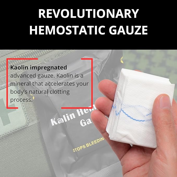First Aid Advanced Quick Clotting Combat Gauze - Flexible Hemostatic Gauze - to Stop The Bleed kit Faster with Quick Clotting - Survival Kit Supplies - 3" x 12.5' - Pack of 5