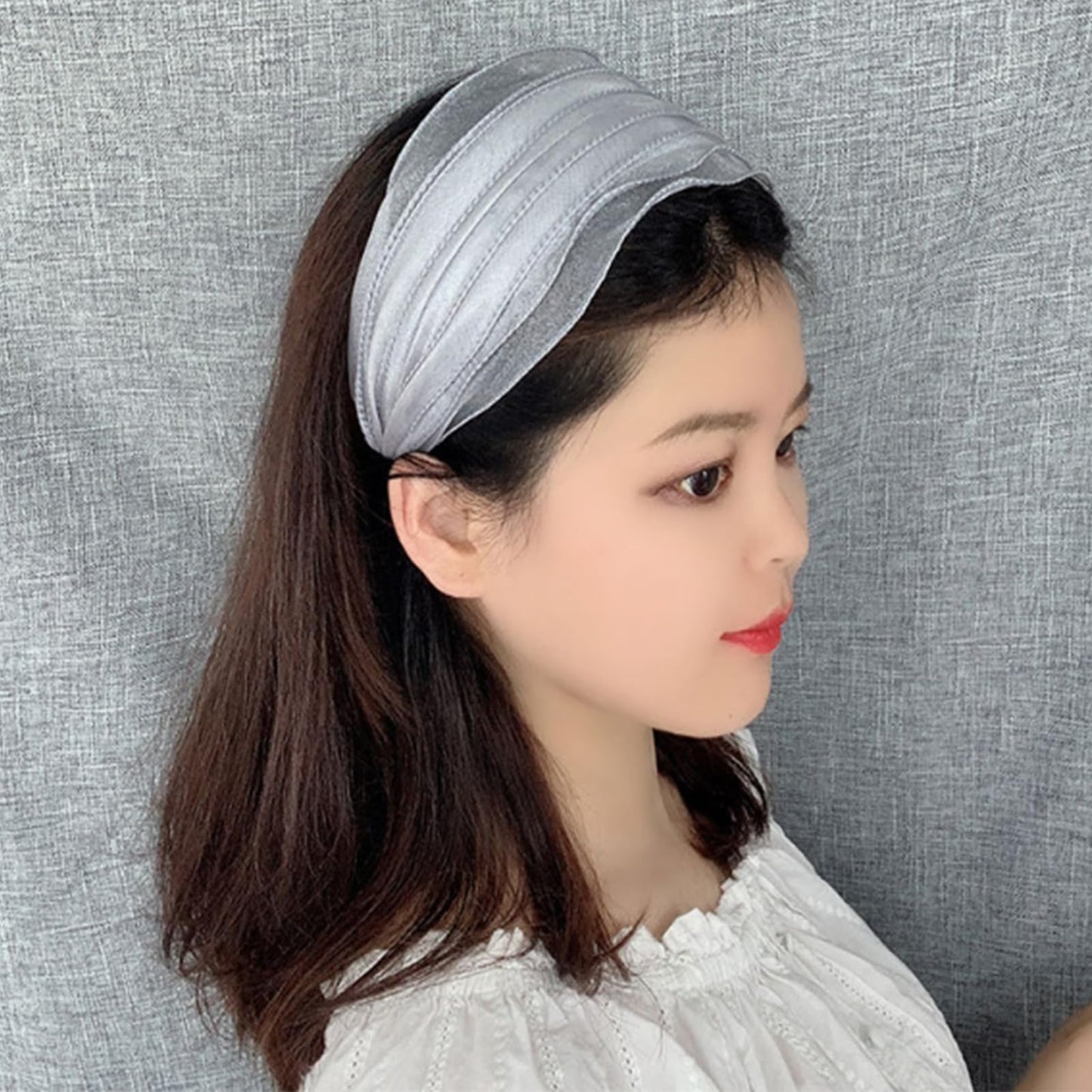 Wide Lace Headbands for Women, 4Pcs Solid Color Headband Cute Hair Hoop Vintage Knotted Hair Band with Teeth Girls Headwrap Fashion Hair Accessories (Solid Color-black,gray,khaki,coffee, Large)