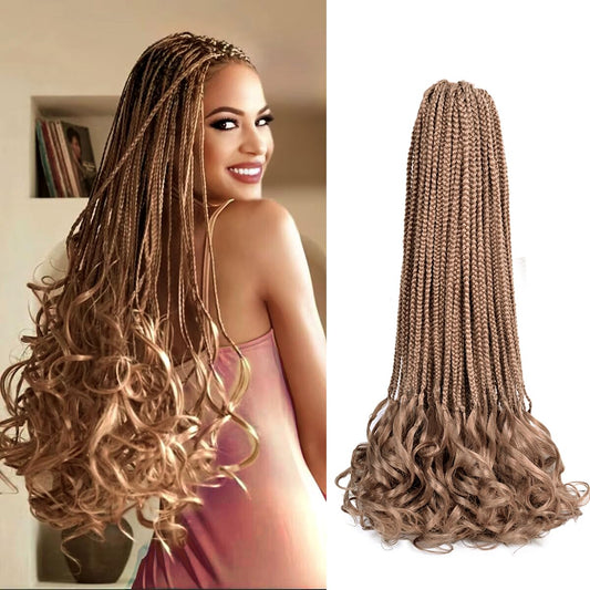 French Curly Crochet Braids Hair 8pack Loose Wavy Pre Stretched 27# Synthetic Spiral Curly Crochet Braids 24Inch Synthetic French Curly box braids Hair With Curly Ends (24 Inch,8 Packs,27#)