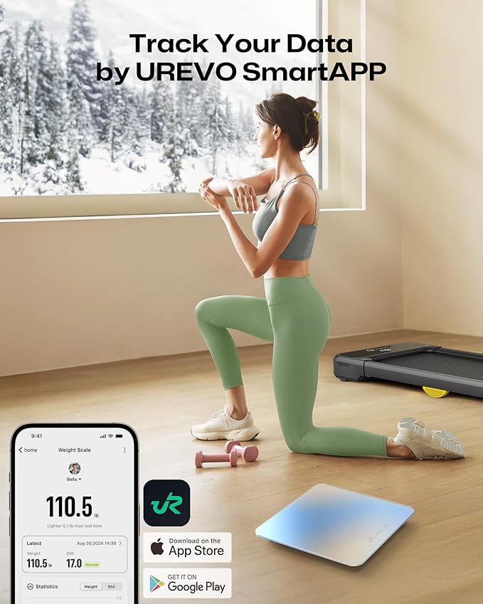 UREVO Smart Scale for Body Weight+UREVO Walking Pad, Under Desk Treadmill