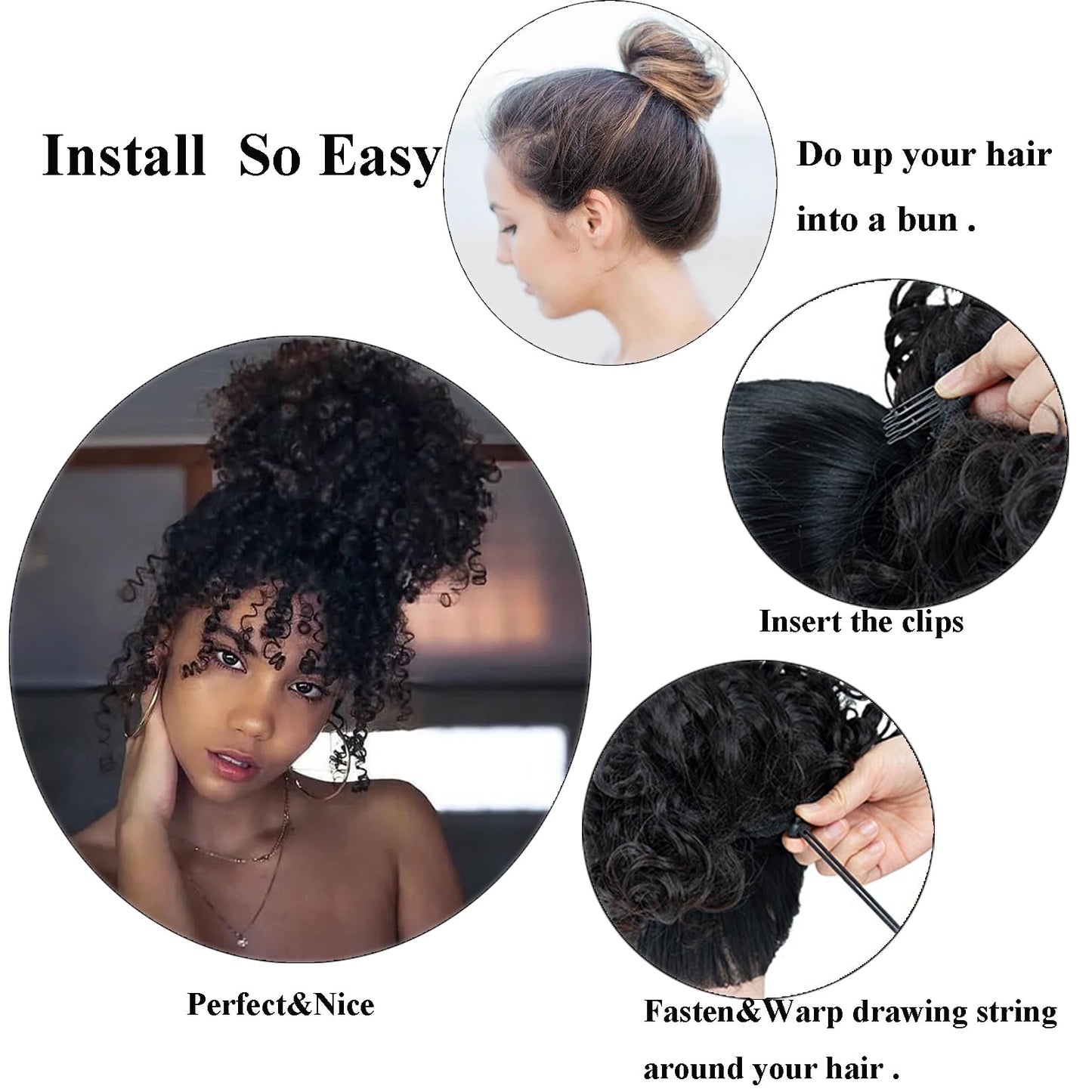 Large Curly Messy Hair Bun Elastic Drawstring Tousled Loose Wave Scrunchies Hairpieces Short Synthetic Ponytail Extension Donut Updo Hair Bun for Girls Daily Use (Silver Grey)