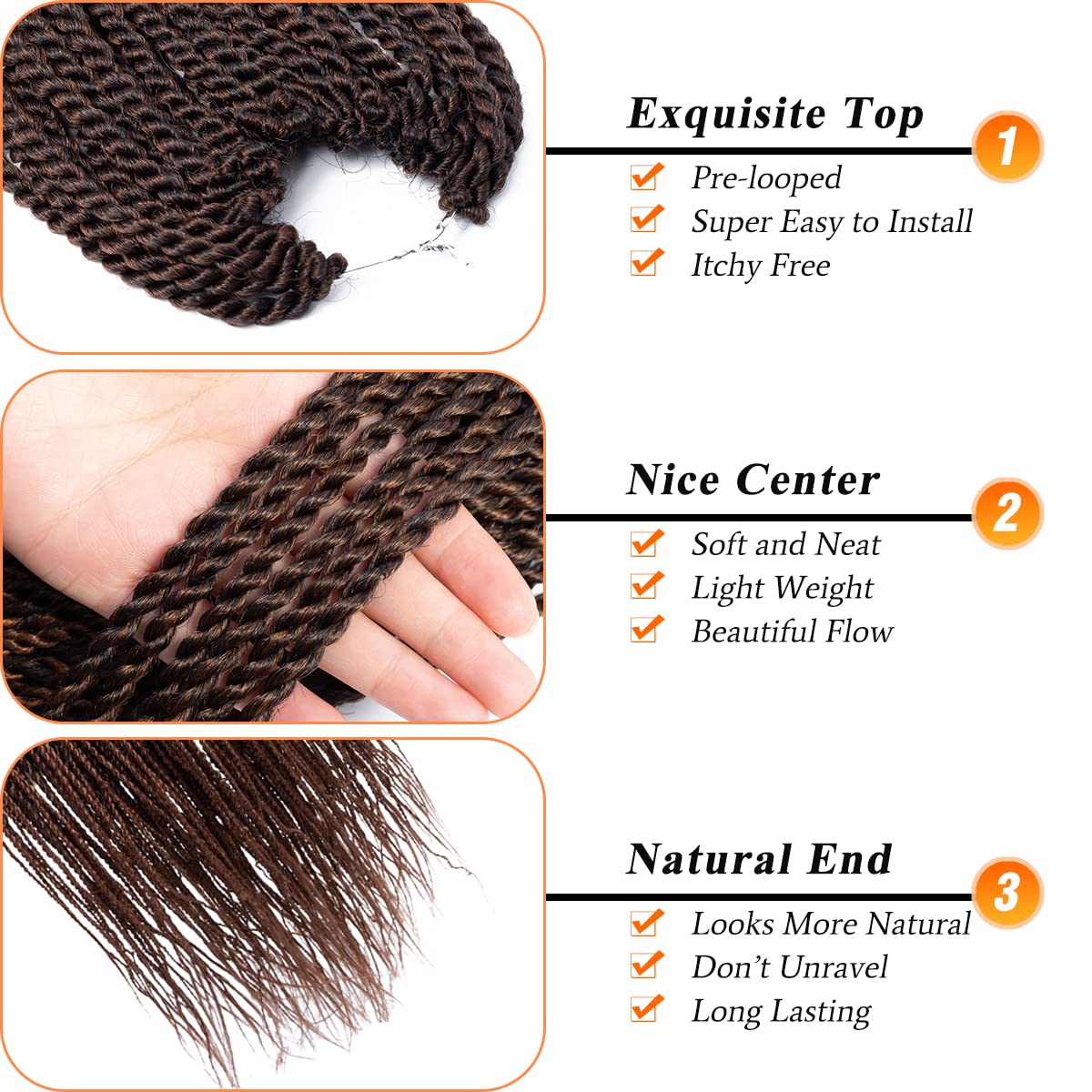 NAYOO Senegalese Twist Crochet Hair - 8 Packs 14 Inch Crochet Hair For Black Women, 30 Strands/Pack Small Twist Crochet Hair Hot Water Setting, Crochet Braids Hair with Natural Ends(14 Inch,1B/30)