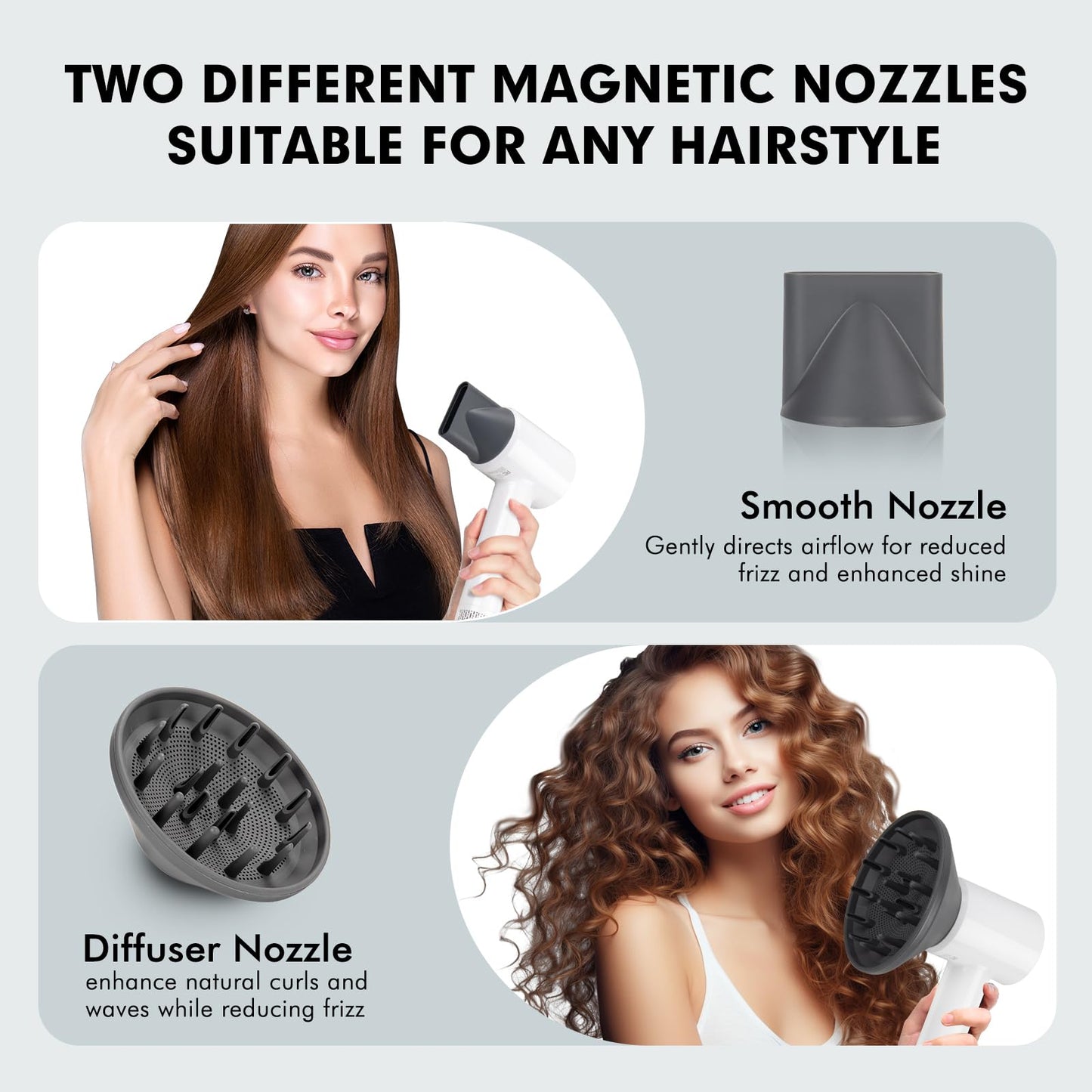 High-Speed Ionic Hair Dryer with Diffuser - 112,000 RPM Brushless Motor for Fast Drying Low Noise 4 Temp&2 Speed Settings 110V Professional Blow Dryer（Light White）