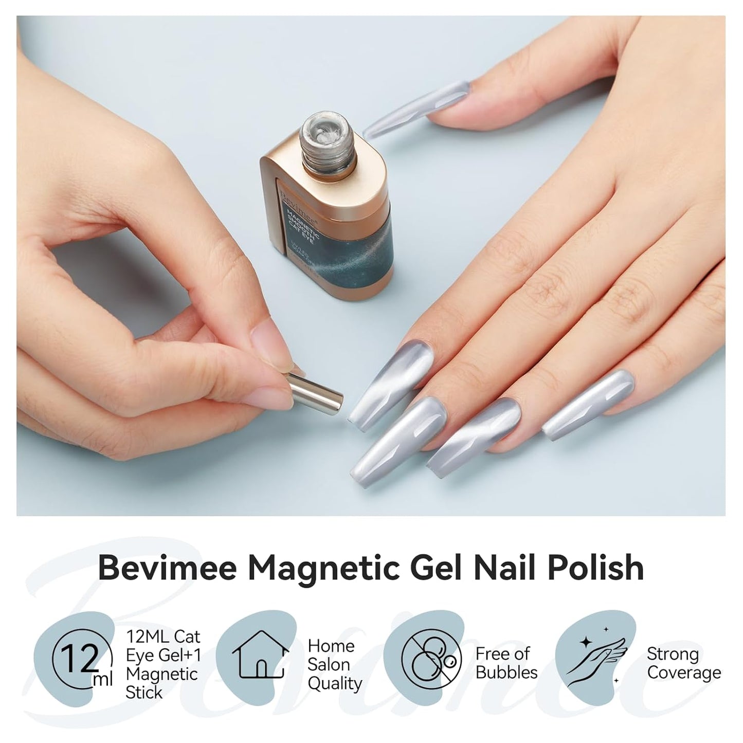 Cat Eye Gel Nail Polish Moonlight Magnetic Nail Polish Silver Glitter Mirror Glass Smoothie Cateye UV Gel Polish Holographic for Nail Art Manicure DIY at Home 1PC 12ML