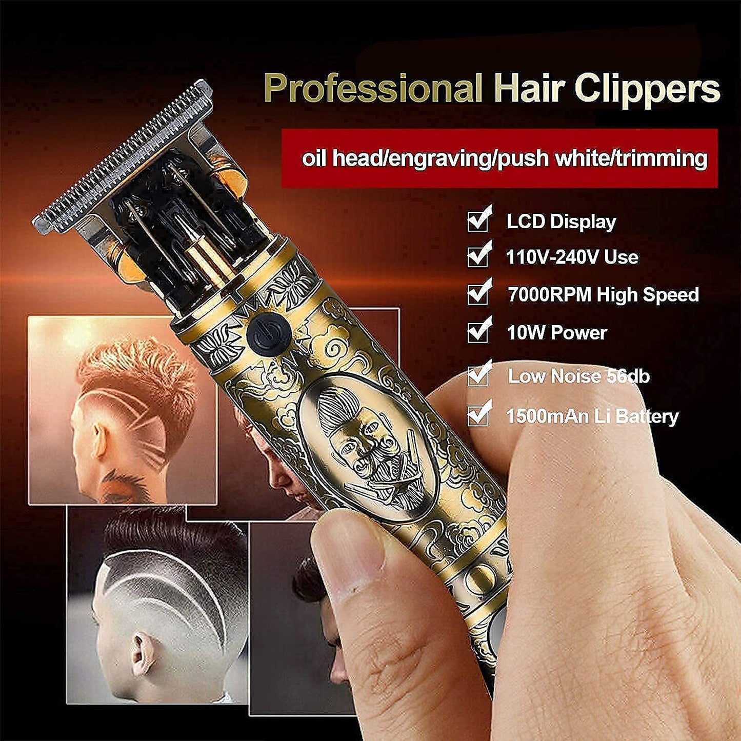 Professional Haircut Clippers and Trimmers Set of 3, Suttik Cordless Ornate Hair Clippers for Men, Barber Clippers for Hair Cutting Kit with T-Blade Beard Trimmer Set, Knight, LED Display