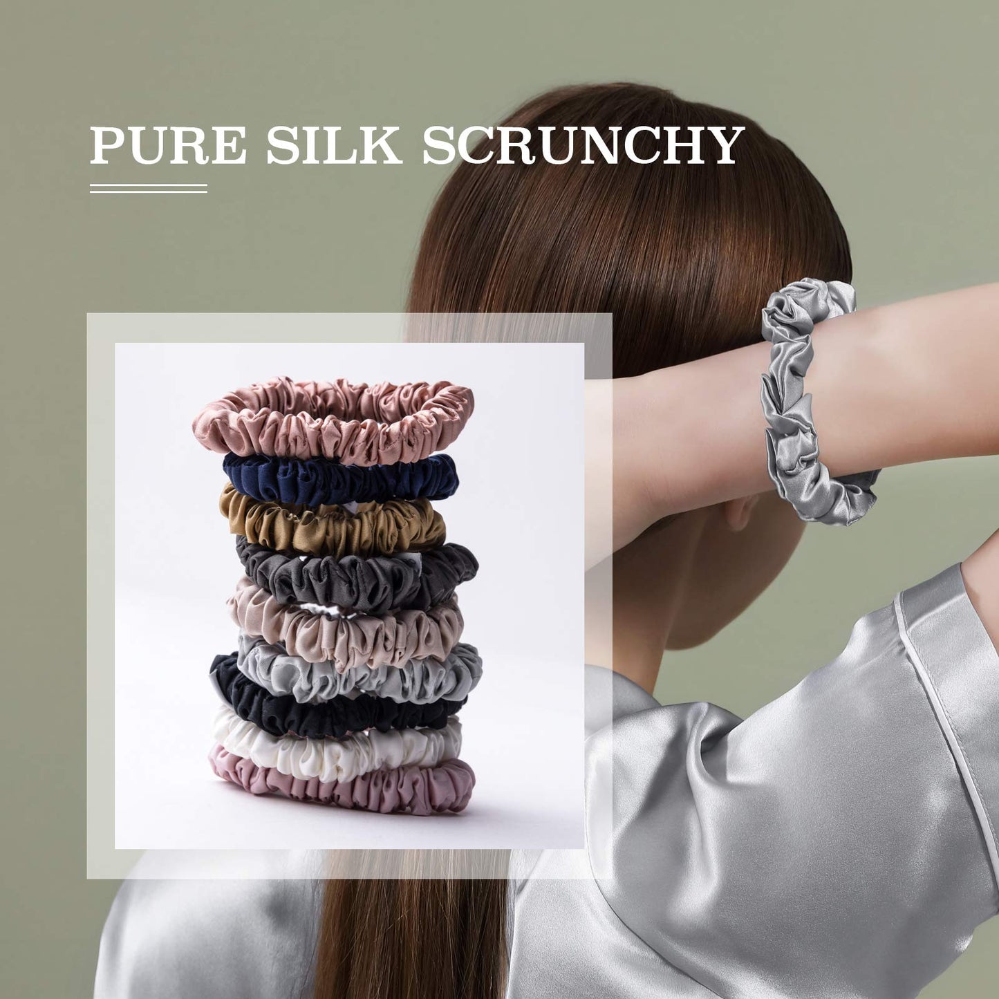 MTSNOO 100% Pure 22 Momme Mulberry Silk Scrunchies Set - 9 Pack Curly Hair Ties with Elastic Band for Women and Girls