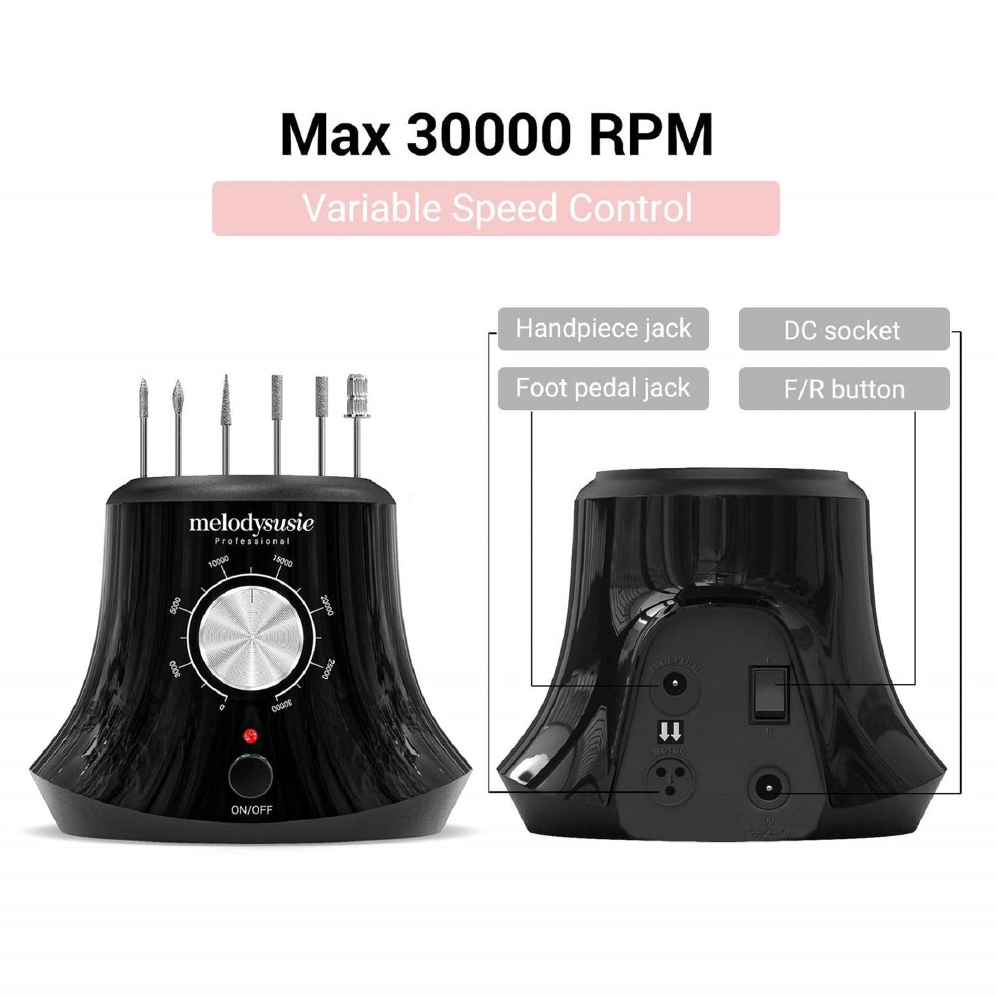 MelodySusie 30000 RPM Professional Nail Drill-Scarlet, High Speed, Low Heat, Low Noise, Low Vibration, Portable Electric Efile Drill for Shaping, Buffing, Removing Acrylic Nails, Gel Nails