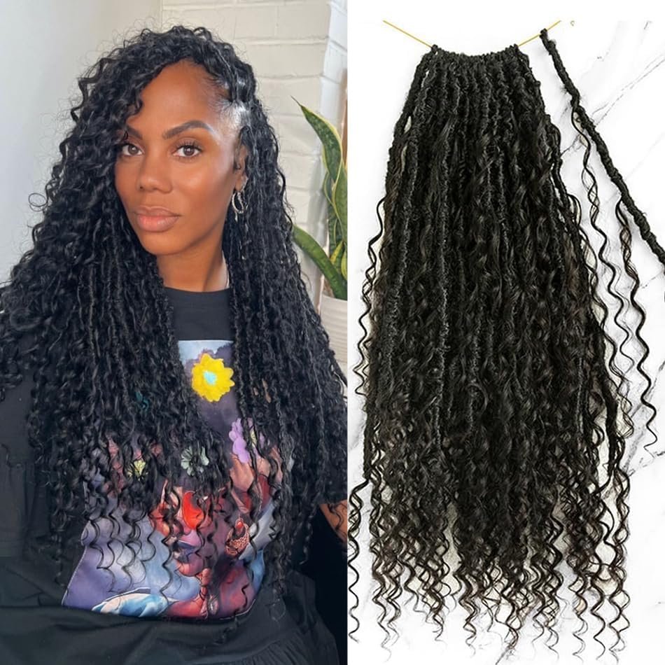 FlowerSeason Pre Crochet Dreadlocks Braids Hair Pre Looped With Human Hair Curls Curly Ends Extensions For Black Women 25 Strands(22 inch)