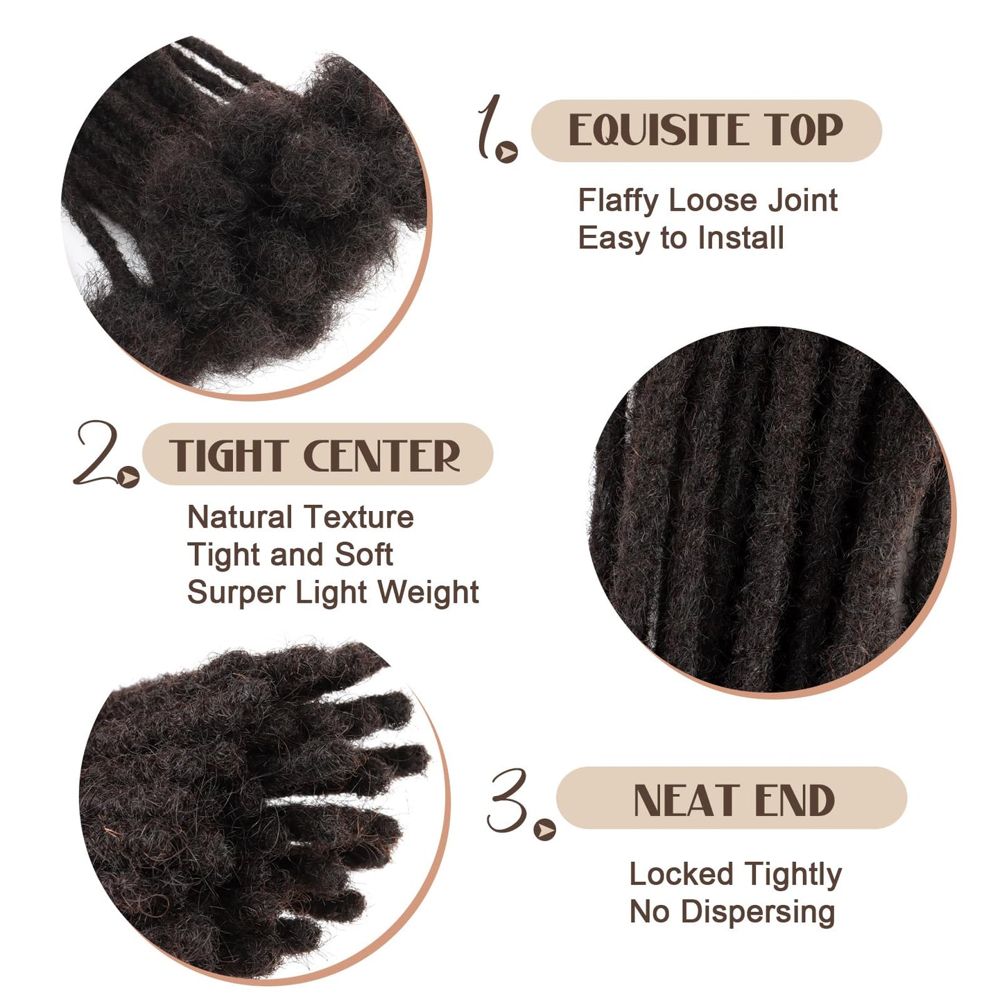 IIFLYDSFA 0.4cm Thickness Real Human Hair Dreadlock Extensions for Men/Women 8 Inch 60 Strands Full Handmade Permanent Locs Extensions Human Hair Can Be Dyed and Bleached