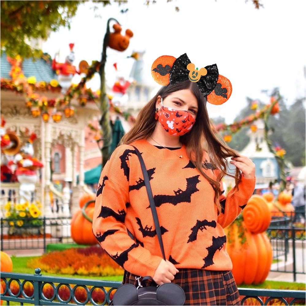 JIAHANG Halloween Mouse Ears Hair Bow Headband, Black Orange Masquerade Party Decoration Costume Headwear Hair Accessories for Women Girls