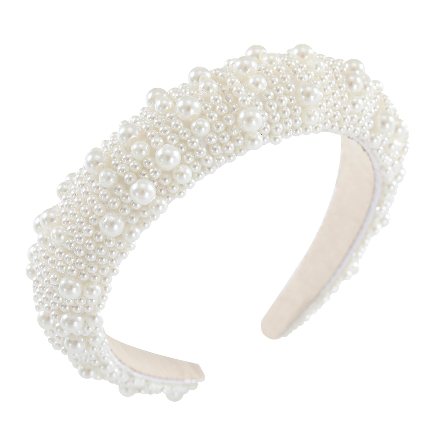 Gmmidea Pearl Headbands for Women Girls Jeweled Beaded Headband Thick Padded Fashion Bridal Headband Wedding Birthday Hair Accessories White