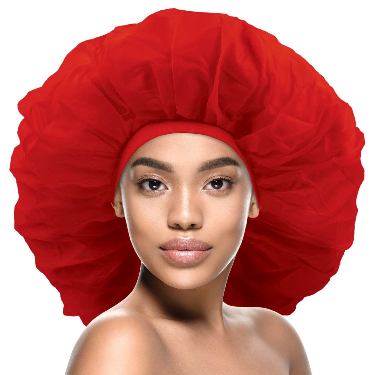 Donna Super Jumbo Day & Night Cap Silk Bonnet for Women, Satin Bonnet for Sleeping Hair Cap Shower Cap for Women Red