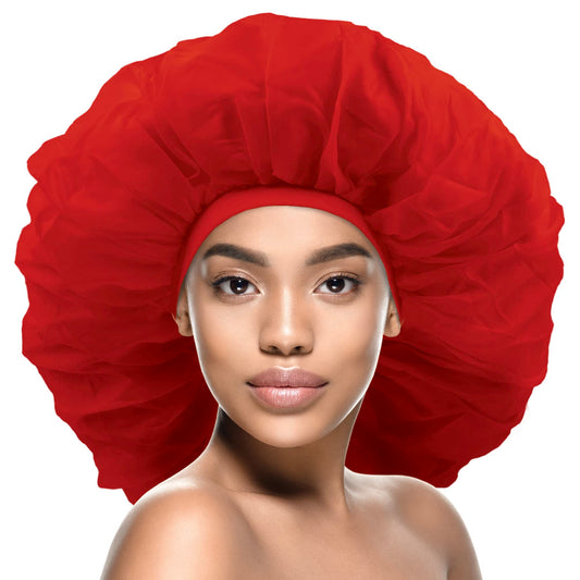Donna Super Jumbo Day & Night Cap Silk Bonnet for Women, Satin Bonnet for Sleeping Hair Cap Shower Cap for Women Red