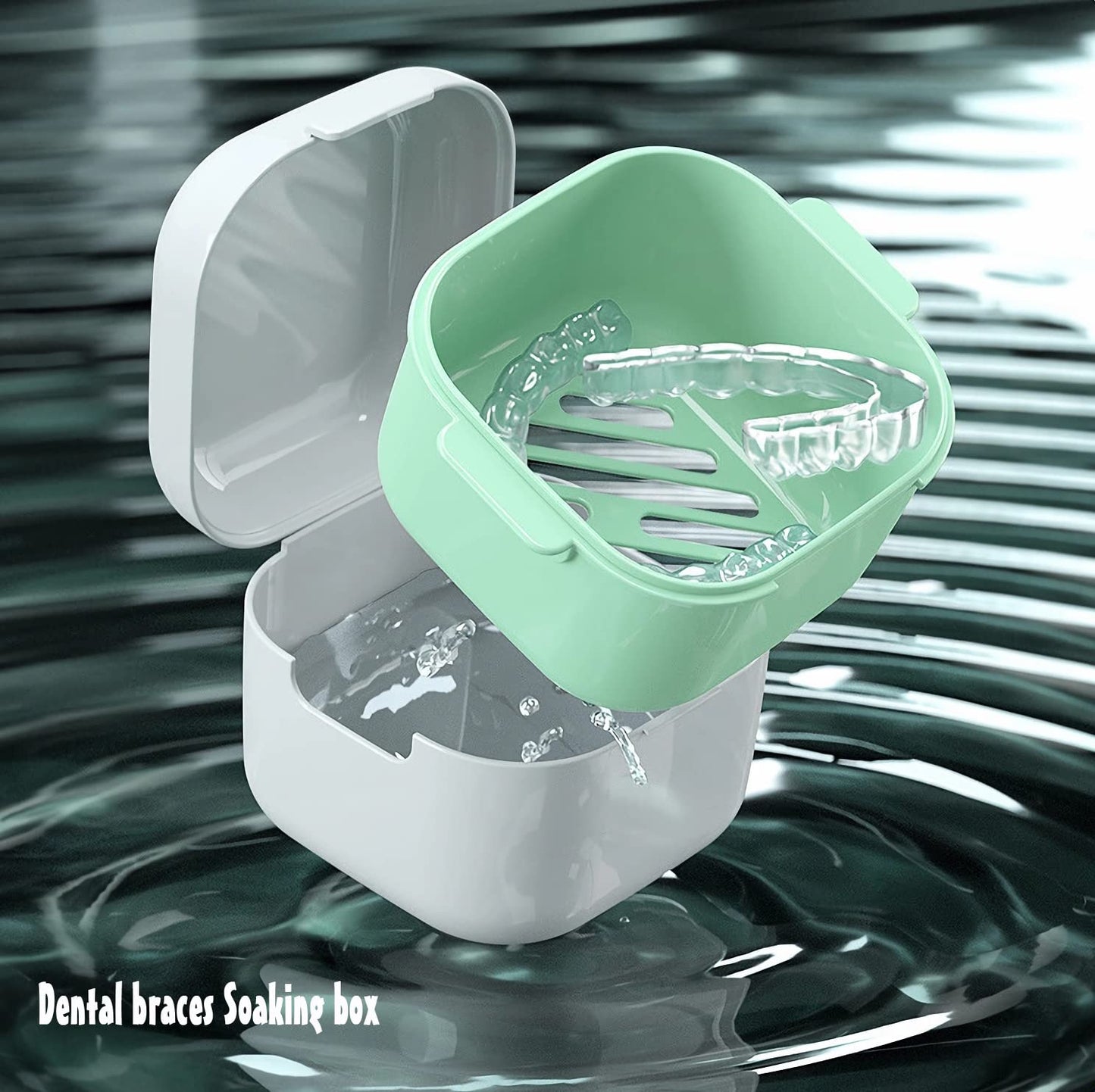 MURRI&MURRDI Retainer Case 2 Pack, Denture Case with Mirror, Denture Bath Box with Strainer Basket, Cute Denture Holder Retainer Storage Soak Container for Travel, Braces Cleaner Kit (C White)